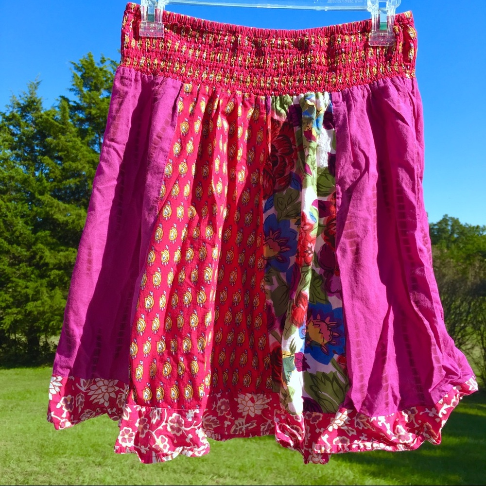 Magenta Floral Paneled Summer A-Line Skirt Small
